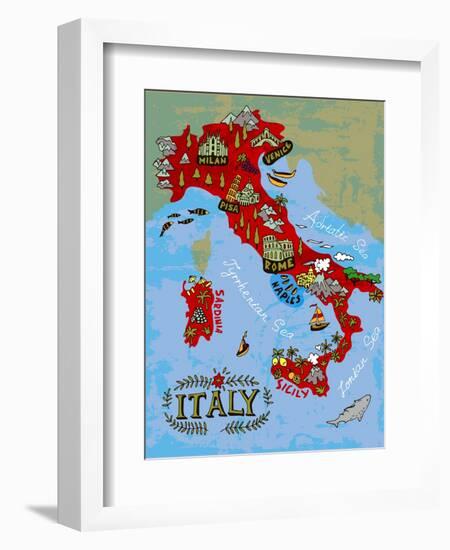 Illustrated Map of Italy. Travel-Daria_I-Framed Art Print