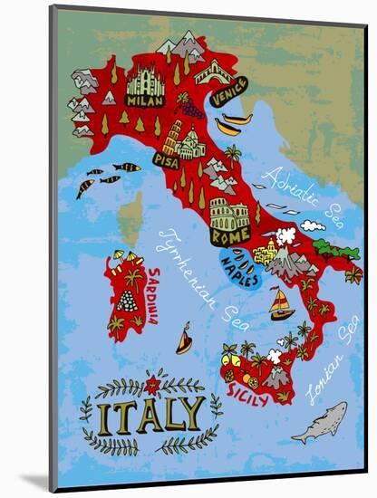 Illustrated Map of Italy. Travel-Daria_I-Mounted Art Print