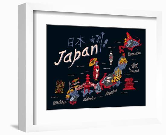 Illustrated Map of Japan-Daria_I-Framed Art Print