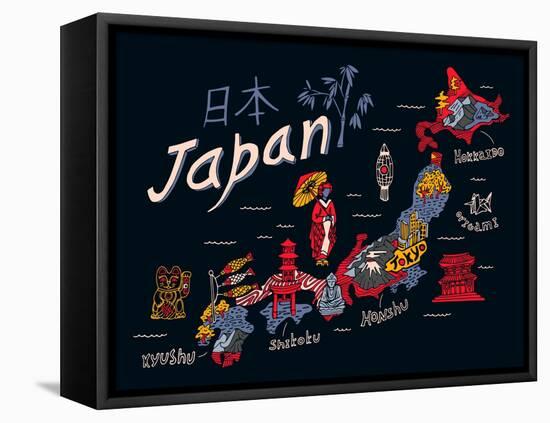 Illustrated Map of Japan-Daria_I-Framed Stretched Canvas