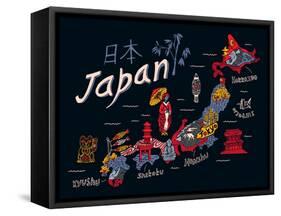 Illustrated Map of Japan-Daria_I-Framed Stretched Canvas