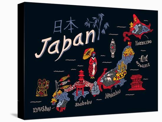 Illustrated Map of Japan-Daria_I-Stretched Canvas