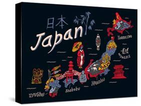Illustrated Map of Japan-Daria_I-Stretched Canvas