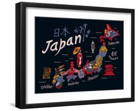 Illustrated Map of Japan-Daria_I-Framed Art Print