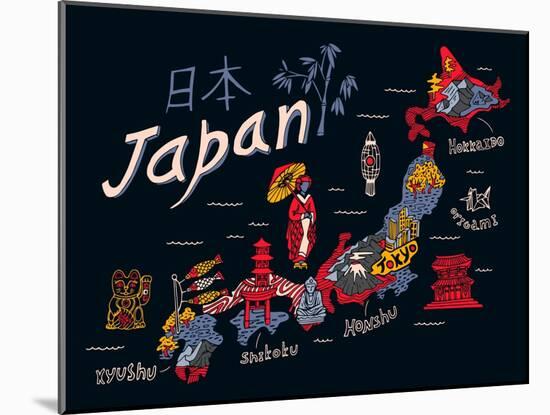 Illustrated Map of Japan-Daria_I-Mounted Art Print
