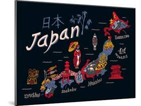 Illustrated Map of Japan-Daria_I-Mounted Art Print