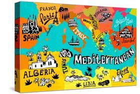 Illustrated Map of Mediterranean-Daria_I-Stretched Canvas