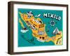 Illustrated Map of Mexico with the Main Attractions-Daria_I-Framed Art Print