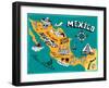 Illustrated Map of Mexico with the Main Attractions-Daria_I-Framed Art Print