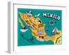 Illustrated Map of Mexico with the Main Attractions-Daria_I-Framed Art Print