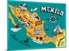 Illustrated Map of Mexico with the Main Attractions-Daria_I-Mounted Art Print