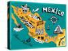 Illustrated Map of Mexico with the Main Attractions-Daria_I-Stretched Canvas