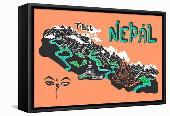 Illustrated Map of Nepal-Daria_I-Framed Stretched Canvas