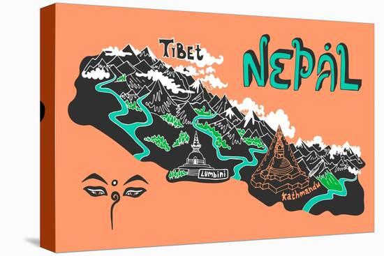 Illustrated Map of Nepal-Daria_I-Stretched Canvas