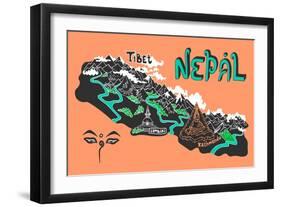 Illustrated Map of Nepal-Daria_I-Framed Art Print