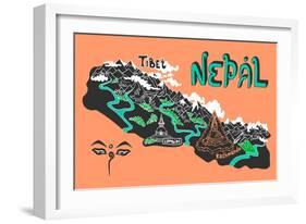 Illustrated Map of Nepal-Daria_I-Framed Art Print