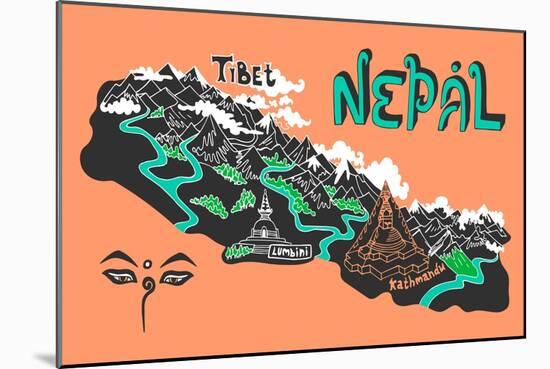 Illustrated Map of Nepal-Daria_I-Mounted Art Print