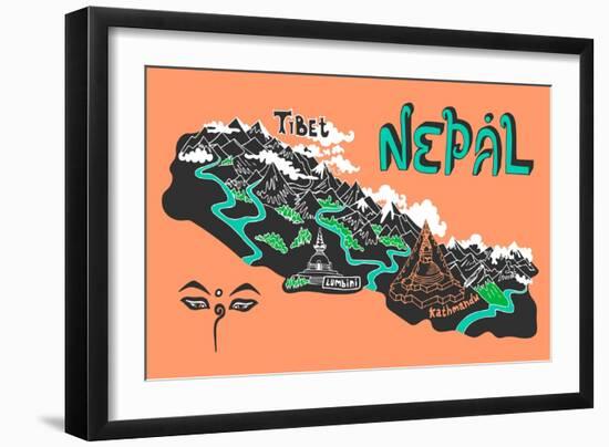 Illustrated Map of Nepal-Daria_I-Framed Premium Giclee Print