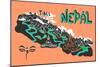Illustrated Map of Nepal-Daria_I-Mounted Premium Giclee Print