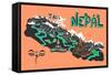 Illustrated Map of Nepal-Daria_I-Framed Stretched Canvas