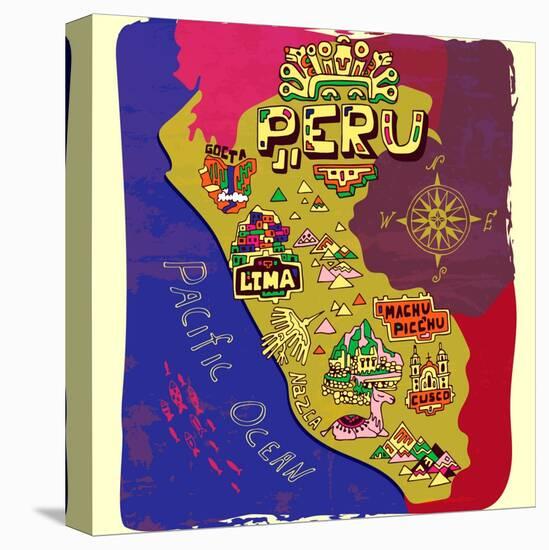 Illustrated Map of Peru. Travel-Daria_I-Stretched Canvas