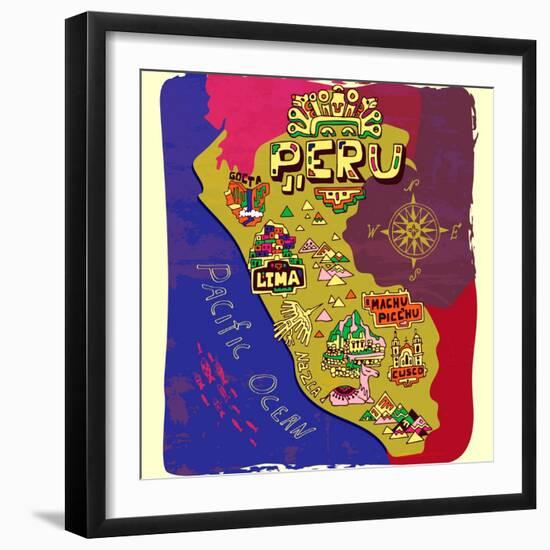 Illustrated Map of Peru. Travel-Daria_I-Framed Art Print
