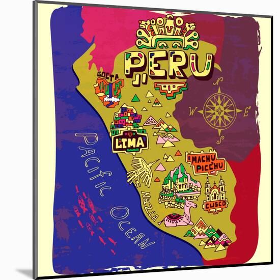 Illustrated Map of Peru. Travel-Daria_I-Mounted Art Print