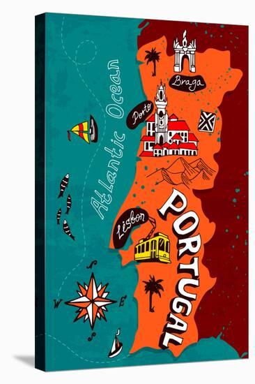 Illustrated Map of Portugal-Daria_I-Stretched Canvas