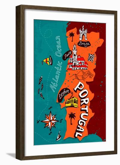 Illustrated Map of Portugal-Daria_I-Framed Art Print