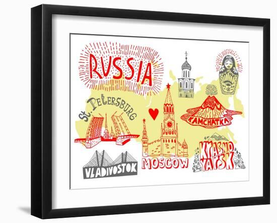 Illustrated Map of Russia-Daria_I-Framed Art Print