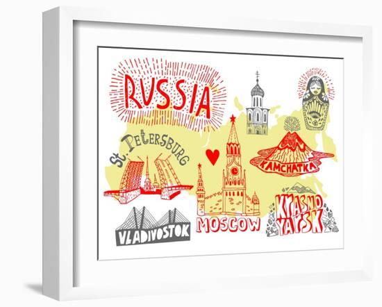 Illustrated Map of Russia-Daria_I-Framed Art Print