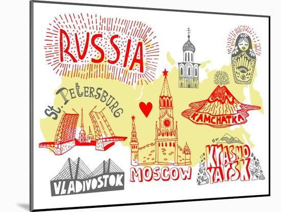 Illustrated Map of Russia-Daria_I-Mounted Art Print