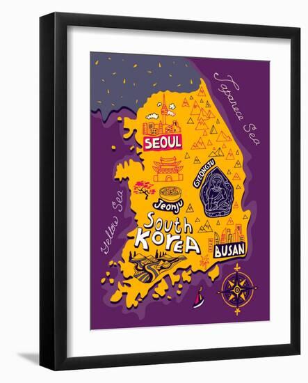 Illustrated Map of South Korea-Daria_I-Framed Art Print