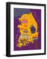 Illustrated Map of South Korea-Daria_I-Framed Art Print