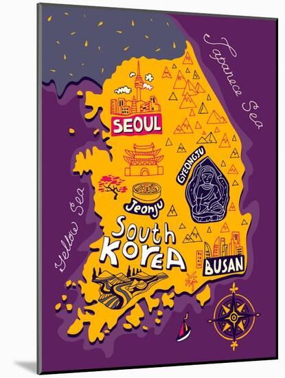 Illustrated Map of South Korea-Daria_I-Mounted Art Print
