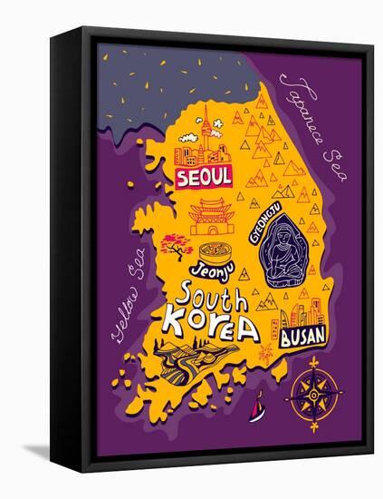 Illustrated Map of South Korea-Daria_I-Framed Stretched Canvas