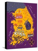 Illustrated Map of South Korea-Daria_I-Stretched Canvas