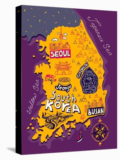 Illustrated Map of South Korea-Daria_I-Stretched Canvas