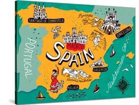 Illustrated Map of Spain-Daria_I-Stretched Canvas