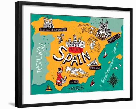 Illustrated Map of Spain-Daria_I-Framed Art Print