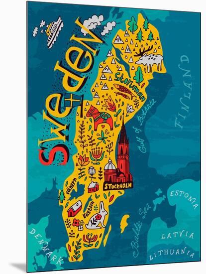 Illustrated Map of Sweden-Daria_I-Mounted Art Print