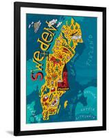 Illustrated Map of Sweden-Daria_I-Framed Art Print