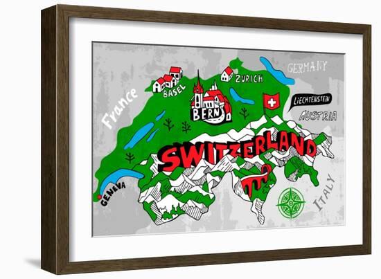 Illustrated Map of Switzerland-Daria_I-Framed Art Print