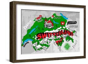 Illustrated Map of Switzerland-Daria_I-Framed Art Print