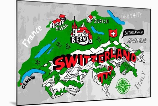 Illustrated Map of Switzerland-Daria_I-Mounted Art Print