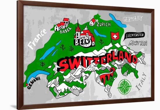 Illustrated Map of Switzerland-Daria_I-Framed Art Print