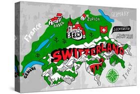 Illustrated Map of Switzerland-Daria_I-Stretched Canvas