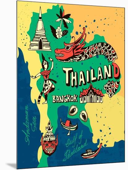Illustrated Map of Thailand-Daria_I-Mounted Art Print