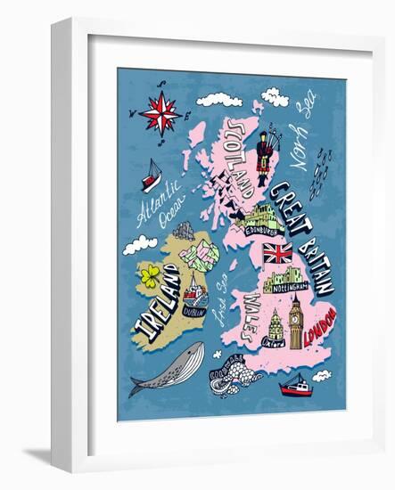 Illustrated Map of the UK and Ireland-Daria_I-Framed Art Print