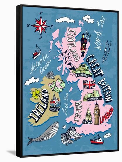 Illustrated Map of the UK and Ireland-Daria_I-Framed Stretched Canvas